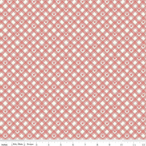 CLEARANCE From the Heart Plaid C10056 Cream - Riley Blake - Valentine's Diagonal Lines Hearts - Quilting Cotton Fabric