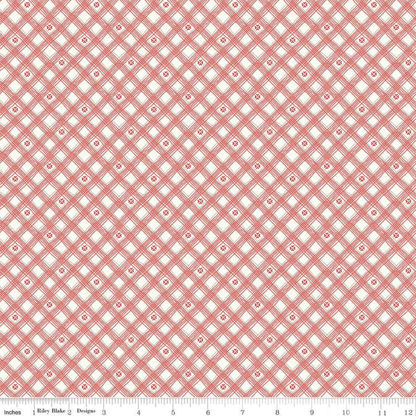 CLEARANCE From the Heart Plaid C10056 Cream - Riley Blake - Valentine's Diagonal Lines Hearts - Quilting Cotton Fabric