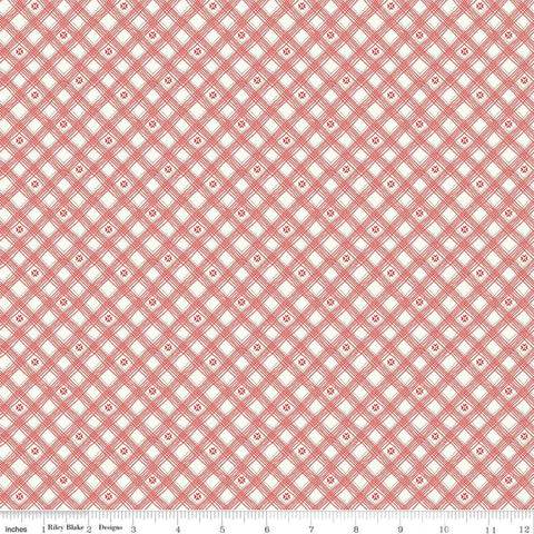 CLEARANCE From the Heart Plaid C10056 Cream - Riley Blake - Valentine's Diagonal Lines Hearts - Quilting Cotton Fabric