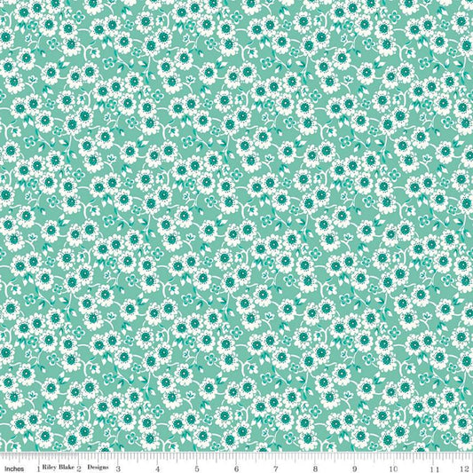 DEAL Flea Market Teapot Sea Glass Green Floral Fabric - C10211 - Lori Holt Riley Blake Quilting Cotton Fabric