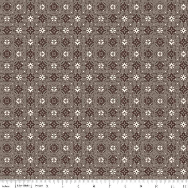 11" End of Bolt - Flea Market Wallpaper C10214 Pebble - Riley Blake -  Flowers Trellis Daisies Brown - Lori Holt  - Quilting Cotton Fabric