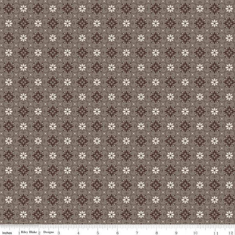 12" End of Bolt - Flea Market Wallpaper C10214 Pebble - Riley Blake -  Flowers Trellis Daisies Brown - Lori Holt  - Quilting Cotton Fabric