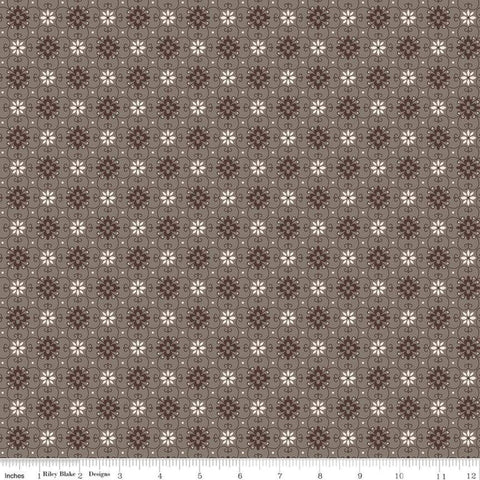 17" End of Bolt - Flea Market Wallpaper C10214 Pebble - Riley Blake -  Flowers Trellis Daisies Brown - Lori Holt  - Quilting Cotton Fabric