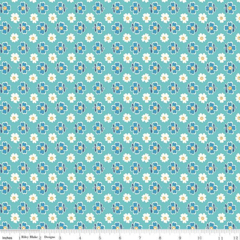 SALE Flea Market Casserole C10216 Cottage - Riley Blake Designs -  Flowers Floral Blue Aqua - Lori Holt  - Quilting Cotton Fabric
