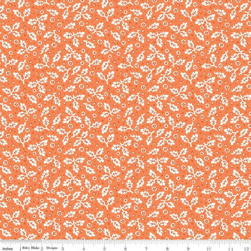 Flea Market Leaves C10218 Pumpkin - Riley Blake Designs - White Leaves on Orange - Lori Holt  - Quilting Cotton Fabric