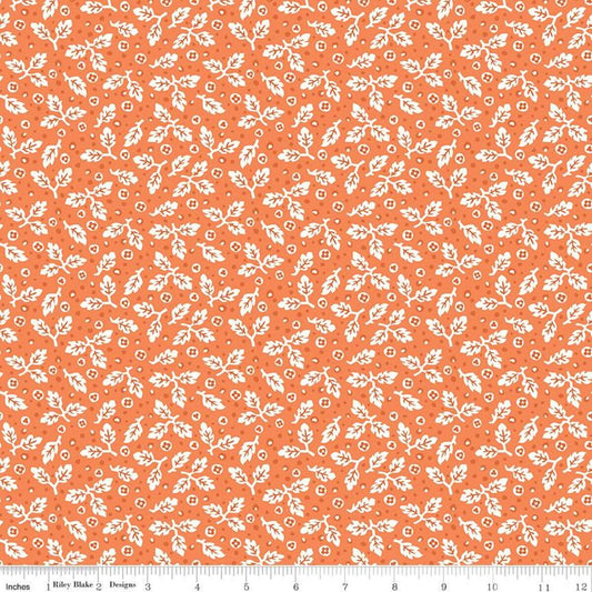 Flea Market Leaves C10218 Pumpkin - Riley Blake Designs - White Leaves on Orange - Lori Holt  - Quilting Cotton Fabric