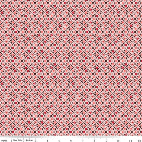 Flea Market Needlepoint C10224 Pink - Riley Blake Designs - Geometric Diagonal Grid Floral - Lori Holt  - Quilting Cotton Fabric