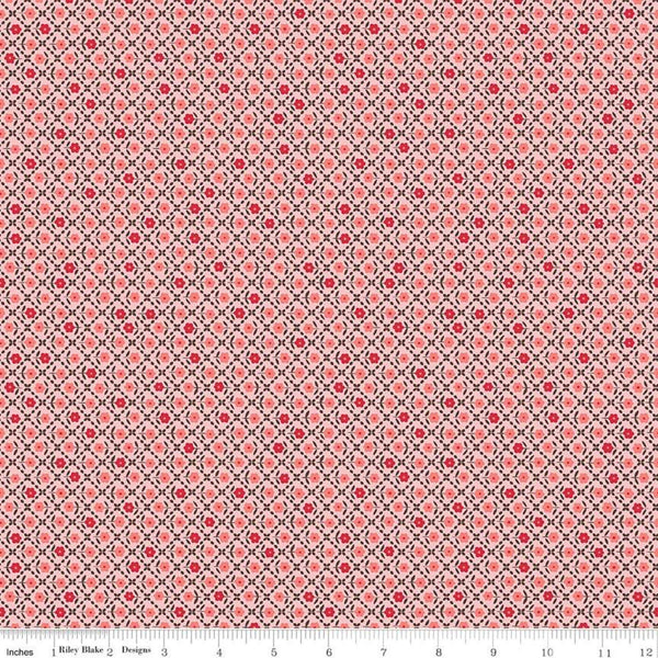 Flea Market Needlepoint C10224 Pink - Riley Blake Designs - Geometric Diagonal Grid Floral - Lori Holt  - Quilting Cotton Fabric