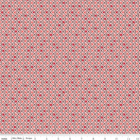 Flea Market Needlepoint C10224 Pink - Riley Blake Designs - Geometric Diagonal Grid Floral - Lori Holt  - Quilting Cotton Fabric