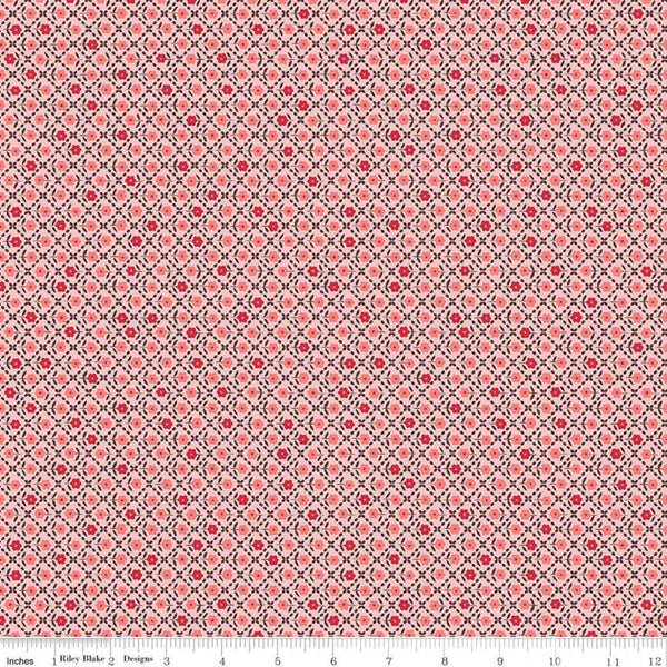 SALE Flea Market Needlepoint C10224 Pink - Riley Blake Designs - Geometric Diagonal Grid Floral - Lori Holt  - Quilting Cotton Fabric