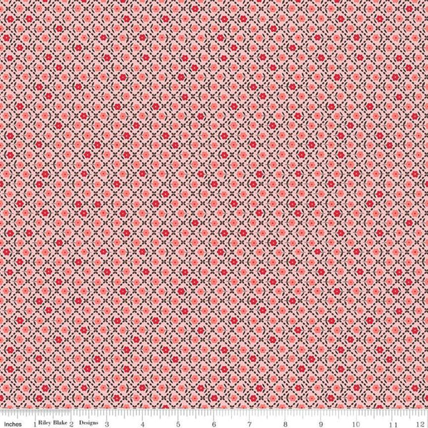 SALE Flea Market Needlepoint C10224 Pink - Riley Blake Designs - Geometric Diagonal Grid Floral - Lori Holt  - Quilting Cotton Fabric