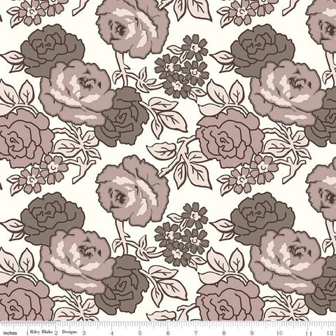 CLEARANCE 1yd 24" End of Bolt - Flea Market Roses WIDE BACK WB10232 Neutral - Riley Blake - 107/108" Brown - Quilting Cotton Fabric
