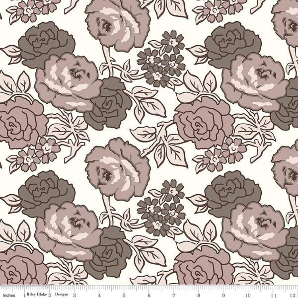 12" End of Bolt - SALE Flea Market Roses WIDE BACK WB10232 Neutral - Riley Blake - 107/108" Brown - Lori Holt - Quilting Cotton Fabric