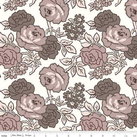 12" End of Bolt - SALE Flea Market Roses WIDE BACK WB10232 Neutral - Riley Blake - 107/108" Brown - Lori Holt - Quilting Cotton Fabric