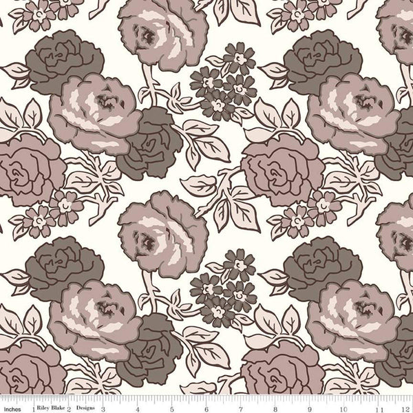 CLEARANCE 1yd 24" End of Bolt - Flea Market Roses WIDE BACK WB10232 Neutral - Riley Blake - 107/108" Brown - Quilting Cotton Fabric