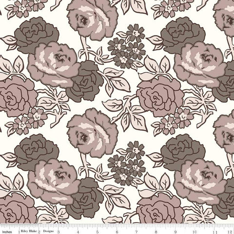 CLEARANCE 1yd 24" End of Bolt - Flea Market Roses WIDE BACK WB10232 Neutral - Riley Blake - 107/108" Brown - Quilting Cotton Fabric