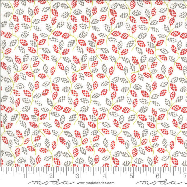 Fat Quarter End of Bolt - CLEARANCE Figs and Shirtings Sugar Sack 20394 Dusk - Moda Fabrics - Floral Leaves Gray Grey Red - Cotton Fabric