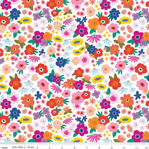 Fat Quarter End of Bolt Piece - Grl Pwr Bloom Babe C10651 White - Riley Blake Designs - Girl Power Flowers Floral - Quilting Cotton Fabric