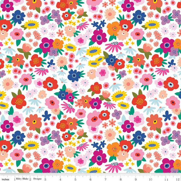 Fat Quarter End of Bolt Piece - SALE Grl Pwr Bloom Babe C10651 White - Riley Blake Designs - Girl Power Flowers - Quilting Cotton Fabric