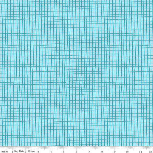 35" End of Bolt - SALE Grl Pwr Grid C10655 Aqua - Riley Blake Designs - Girl Power Geometric Irregular Grid Blue - Quilting Cotton Fabric