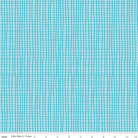 35" End of Bolt - SALE Grl Pwr Grid C10655 Aqua - Riley Blake Designs - Girl Power Geometric Irregular Grid Blue - Quilting Cotton Fabric