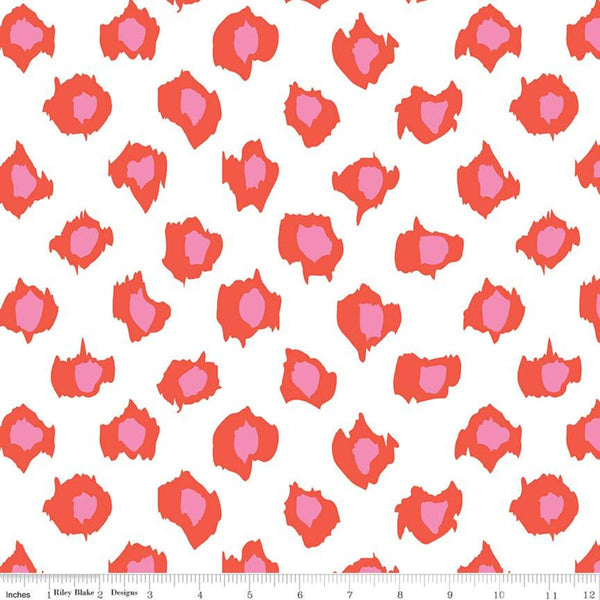 CLEARANCE Leopard K10430 White KNiT - Riley Blake Designs - Leopard Spots Pink Orange - Jersey Knit cotton  stretch fabric