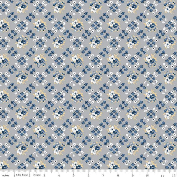 22" End of Bolt - CLEARANCE Delightful Bias Floral C10254 Gray - Riley Blake - Floral Flowers Diagonal Lattice - Quilting Cotton Fabric