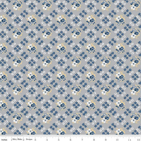 22" End of Bolt - CLEARANCE Delightful Bias Floral C10254 Gray - Riley Blake - Floral Flowers Diagonal Lattice - Quilting Cotton Fabric