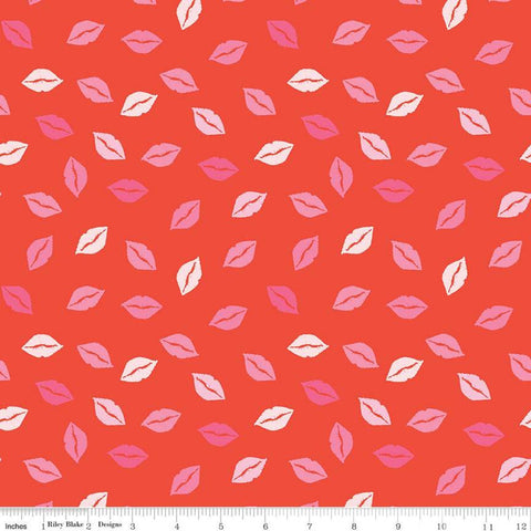 14" End of Bolt - CLEARANCE Sending Love Kisses C10084 Red - Riley Blake Designs - Valentine's Pink Lips on Red - Quilting Cotton Fabric