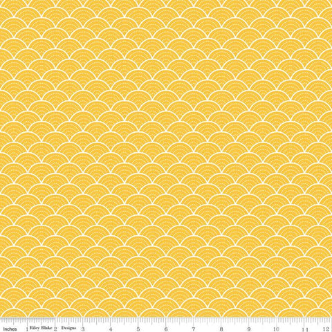 SALE Pure Delight Scallops C10092 Yellow - Riley Blake Designs - Geometric Clamshells White Solid Dashed Lines - Quilting Cotton Fabric