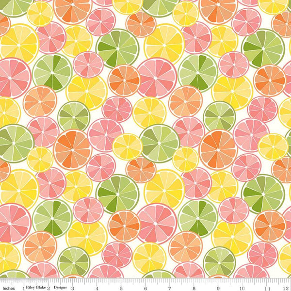 10" End of Bolt - SALE Grove Slices C10141 Multi - Riley Blake - Citrus Fruit Yellow Pink Orange Green on Off-White - Quilting Cotton Fabric