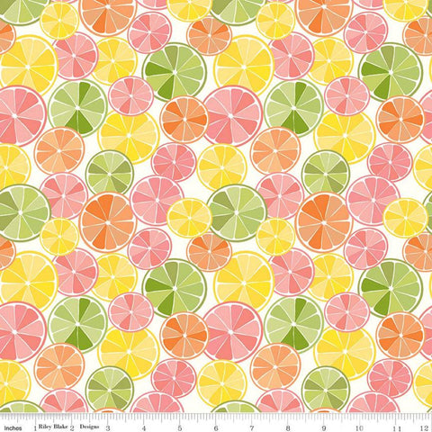 10" End of Bolt - SALE Grove Slices C10141 Multi - Riley Blake - Citrus Fruit Yellow Pink Orange Green on Off-White - Quilting Cotton Fabric