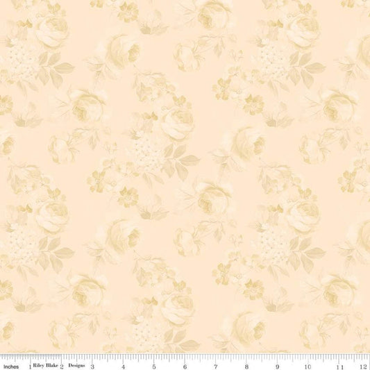 9" End of Bolt-CLEARANCE Rose and Violet's Garden Faded Roses C10412 Beehive-Riley Blake-Floral Tone-on-Tone Cream -Quilting Cotton Fabric