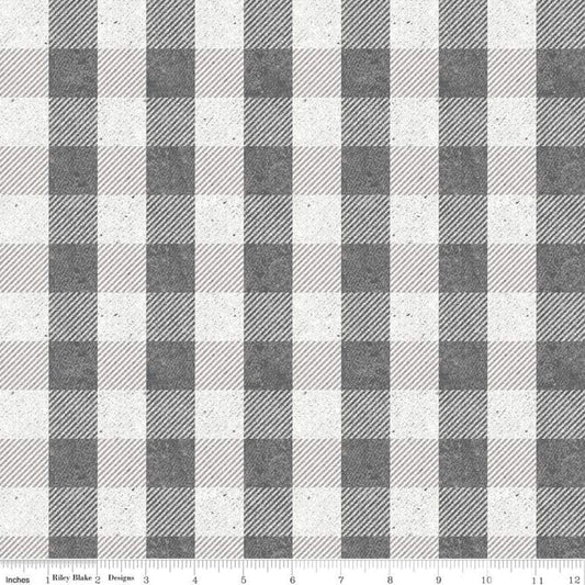 Fat Quarter End of Bolt - All About Plaids Buffalo Check C635 Gray by Riley Blake - 1" Checks Checkered Gray - Quilting Cotton Fabric
