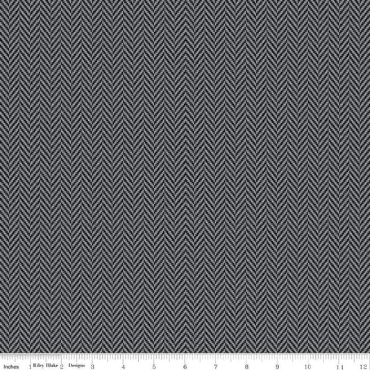 DEAL All About Plaids Herringbone C636 Black - Riley Blake Designs - Broken Staggered Zig Zag Black Gray - Quilting Cotton Fabric
