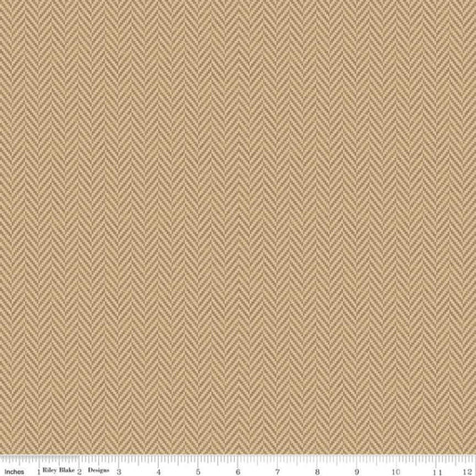 Fat Quarter End of Bolt - All About Plaids Herringbone C636 Tan - Riley Blake Designs - Broken Staggered Zig Zag - Quilting Cotton Fabric