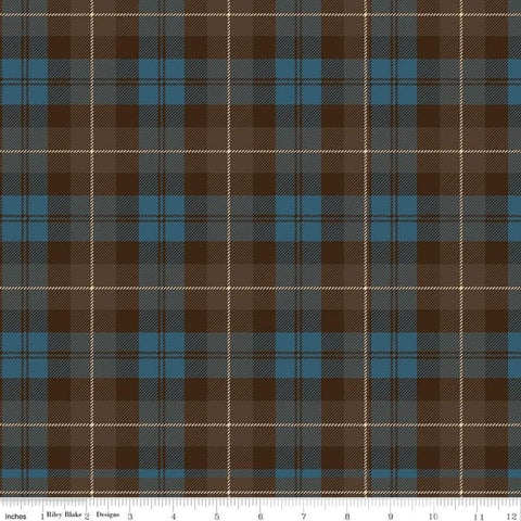 31" End of Bolt - All About Plaids Tartan C638 Brown Blue - Riley Blake Designs - Plaid - Quilting Cotton Fabric