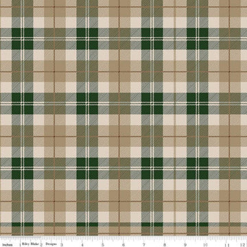 16" End of Bolt - All About Plaids Tartan C638 Green Tan - Riley Blake Designs - Plaid - Quilting Cotton Fabric