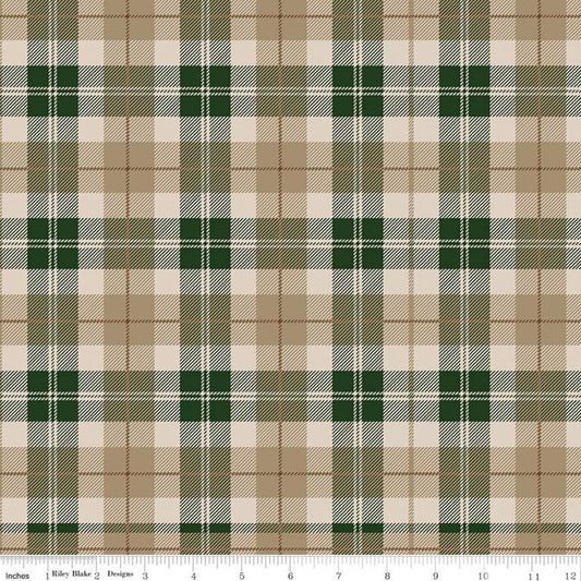 16" End of Bolt - All About Plaids Tartan C638 Green Tan - Riley Blake Designs - Plaid - Quilting Cotton Fabric