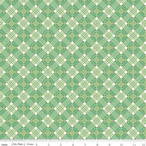 10" End of Bolt Piece - CLEARANCE Flea Market Plaid C10217 Green - Riley Blake  - Diagonal - Lori Holt  - Quilting Cotton