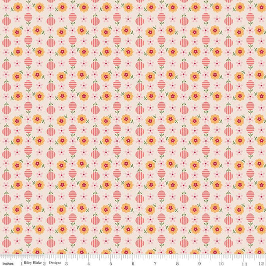 14" End of Bolt - SALE Flea Market Apron C10225 Latte - Riley Blake Designs - Floral Flowers Pink - Lori Holt  - Quilting Cotton Fabric