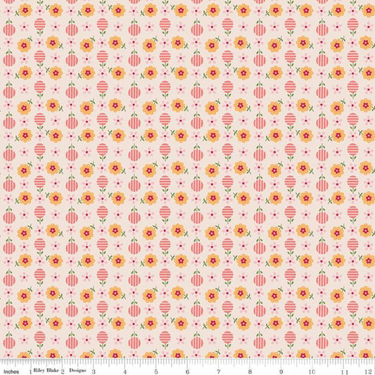 15" End of Bolt - SALE Flea Market Apron C10225 Latte - Riley Blake Designs - Floral Flowers Pink - Lori Holt  - Quilting Cotton Fabric