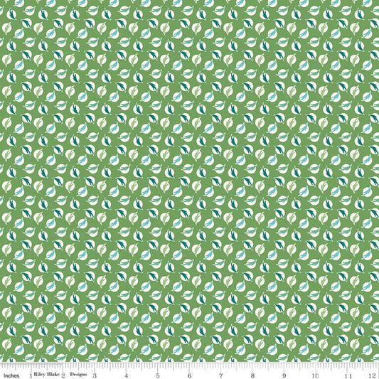 SALE Flea Market Feathers C10226 Clover - Riley Blake Designs - Cream Dots Dotted on Green - Lori Holt  - Quilting Cotton Fabric