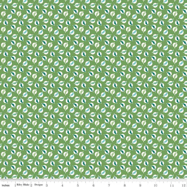 SALE Flea Market Feathers C10226 Clover - Riley Blake Designs - Cream Dots Dotted on Green - Lori Holt  - Quilting Cotton Fabric
