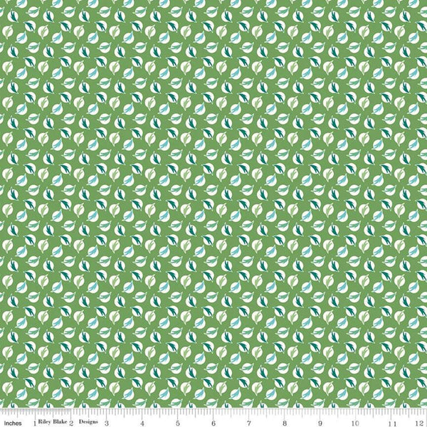 SALE Flea Market Feathers C10226 Clover - Riley Blake Designs - Cream Dots Dotted on Green - Lori Holt  - Quilting Cotton Fabric