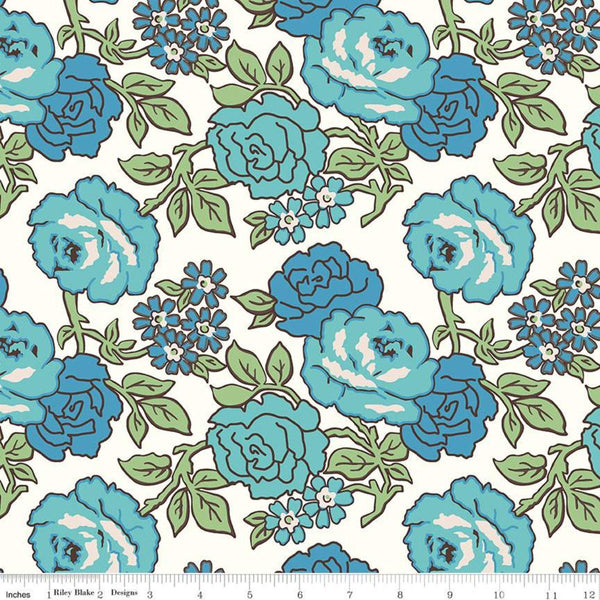 2 yard 26" End of Bolt - SALE Flea Market Roses WIDE BACK WB10232 Blue - Riley Blake - 107/108" Wide - Lori Holt - Quilting Cotton Fabric