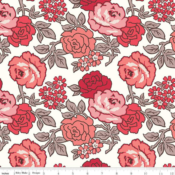 28" End of Bolt - SALE Flea Market Roses WIDE BACK WB10232 Red - Riley Blake - 107/108" Wide Flowers - Lori Holt - Quilting Cotton Fabric