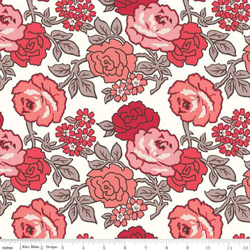 2 yard 32" End of Bolt - SALE Flea Market Roses WIDEBACK WB10232 Red - Riley Blake - 108" - Lori Holt - Quilting Cotton Fabric