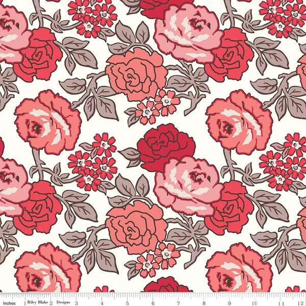 1 yard 21" End of Bolt - SALE Flea Market Roses WIDE BACK WB10232 Red - Riley Blake - 107/108" Wide - Lori Holt - Quilting Cotton Fabric