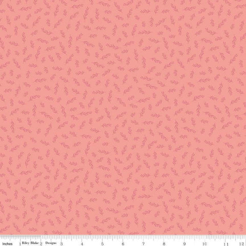 Fat Quarter End of Bolt Piece - Gingham Gardens Stems C10356 Coral - Riley Blake Designs - Floral Leaves Pink  - Quilting Cotton Fabric